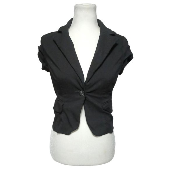 Rampage Black Bolero Shacket Women's Size M Cropped Jacket Ruched Short Cap Slee - Picture 1 of 11